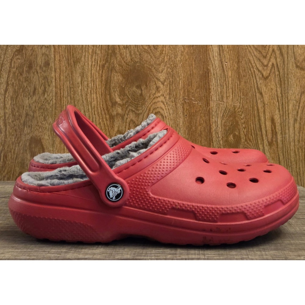 Crocs Classic Lined Clog Shoes Womens 9 Mens 7 Red Gray